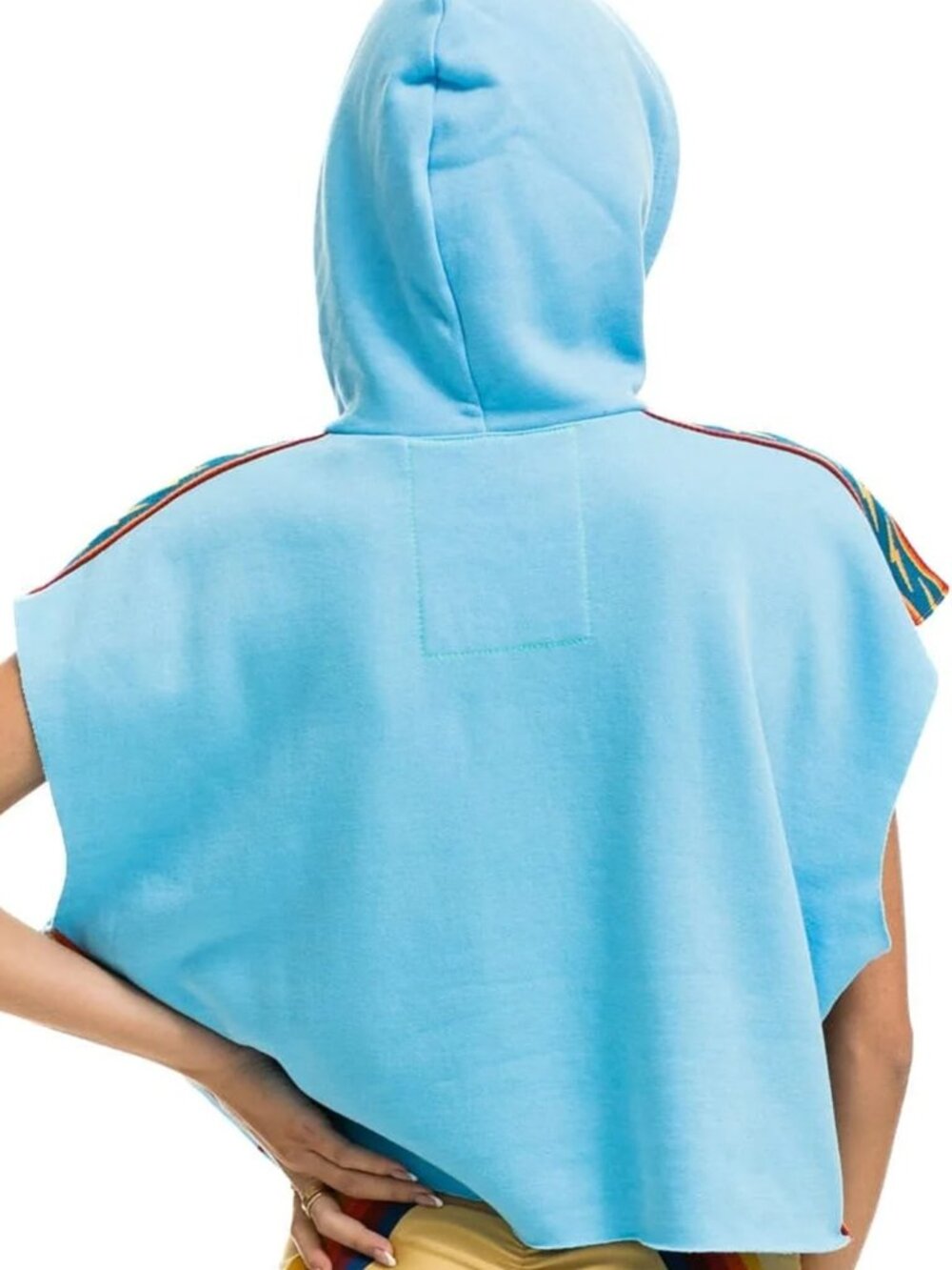 AVIATOR NATION - BOLT STRIPE SLEEVELESS RELAXED CROPPED PULLOVER HOODIE - SKY XS - Picture 6 of 12